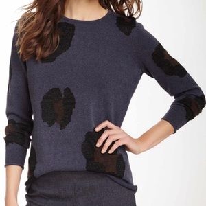 Navy Crewneck Sweater with Leopard Spot Accents